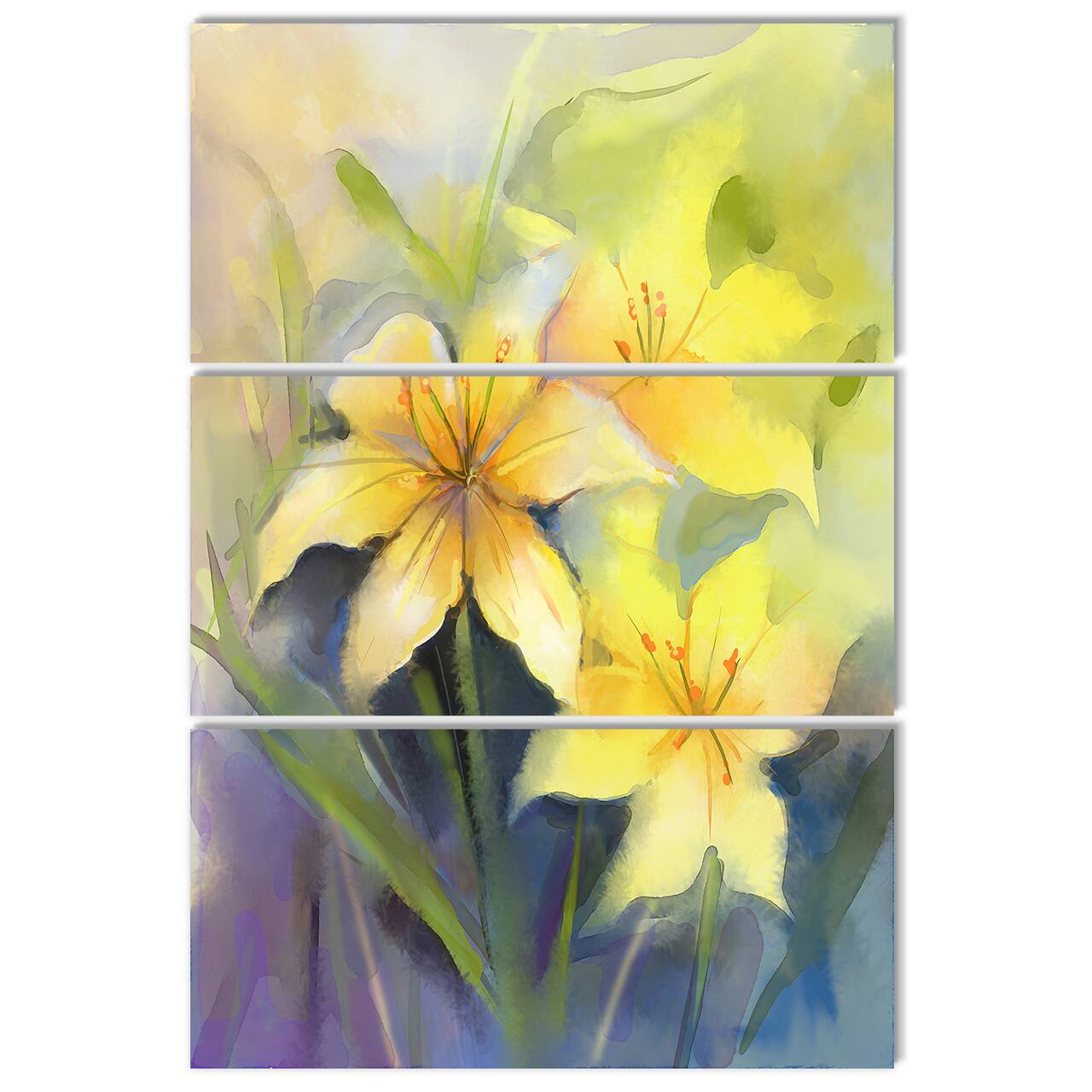 Designart - Watercolor Painting Yellow Lily Flower - Large Floral Canvas Artwork